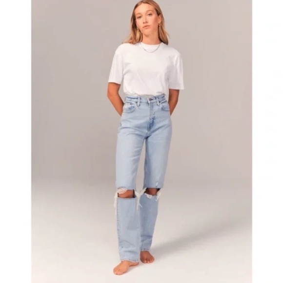 Abercrombie & Fitch The '90s Straight Ultra High Rise Jeans Distressed Denim 27 - Picture 1 of 8